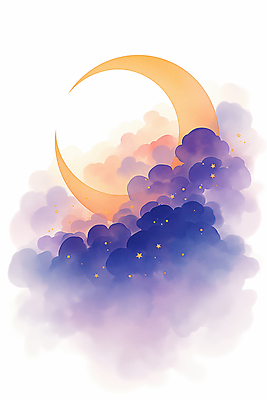 JPG 구름 야경 일러스트 밤하늘 수채화 사람없음 보라색 황혼 초승달 달빛 별빛 몽환 국내일러스트 AI일러스트 AI콘텐츠 자연요소 별 컬러 컨셉 하늘 빛 일몰 달 야간 파일형식 풍경_경치