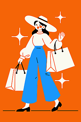 전신 모자 여자 패션 일러스트 한명 들기 성인 반짝임 쇼핑 쇼핑백 손들기 걷기 주황색 인사 성인여자한명만 일러캐릭터 AI파일 캐릭터 1 잡화 컬러 가방 모션 사람 예절 여자한명만 성인여자만 파일형식 벡터
