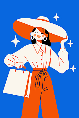 전신 모자 여자 패션 일러스트 한명 미소 들기 성인 파란색 반짝임 쇼핑 쇼핑백 눈감음 잡기 성인여자한명만 일러캐릭터 AI파일 캐릭터 1 잡화 컬러 가방 모션 표정 사람 여자한명만 성인여자만 파일형식 벡터