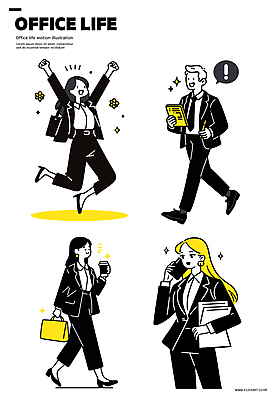 여자 남자 이동 말풍선 가방 일러스트 미소 들기 정장 여러명 성인 일상 반짝임 스마트폰 노란색 걷기 점프 만세 업무 비즈니스맨 비즈니스우먼 느낌표 문서 출근 통화 테이크아웃컵 성인만 일러캐릭터 AI파일 캐릭터 기호 잡화 옷 컬러 다수 컨셉 비즈니스 모션 표정 사람 라이프 컵 핸드폰 스마트기기 작업 직장인 출퇴근 파일형식 벡터