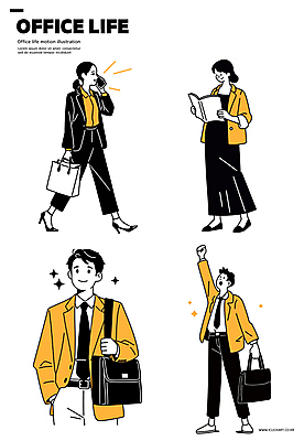 여자 남자 이동 서류가방 가방 일러스트 서기 미소 들기 정장 여러명 성인 일상 책 반짝임 스마트폰 독서 손들기 걷기 주황색 잡기 업무 비즈니스맨 비즈니스우먼 출근 주머니손 성인만 일러캐릭터 AI파일 캐릭터 잡화 옷 컬러 다수 컨셉 비즈니스 모션 표정 사람 라이프 핸드폰 스마트기기 작업 직장인 출퇴근 파일형식 벡터