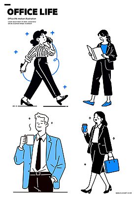여자 남자 가방 일러스트 대화 미소 들기 정장 여러명 성인 일상 책 파란색 반짝임 스마트폰 걷기 눈감음 업무 비즈니스맨 비즈니스우먼 커피잔 주머니손 테이크아웃컵 성인만 일러캐릭터 AI파일 캐릭터 잡화 옷 커피 컬러 다수 비즈니스 모션 잔 표정 말하기 사람 라이프 컵 핸드폰 스마트기기 작업 직장인 파일형식 벡터