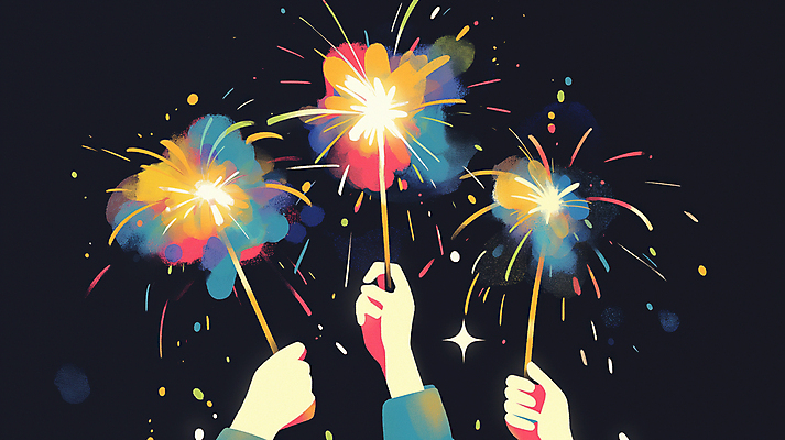 JPG 손 일러스트 밤하늘 불꽃 불꽃놀이 들기 신체부위 빛 반짝임 컬러풀 축제 화려 스파클라 국내일러스트 AI일러스트 AI콘텐츠 컬러 컨셉 모션 놀이 하늘 불 폭죽 사람 야간 파일형식