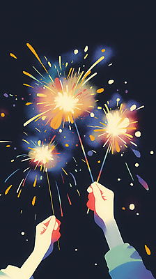 JPG 손 일러스트 밤하늘 불꽃 불꽃놀이 들기 신체부위 빛 반짝임 컬러풀 축제 화려 스파클라 국내일러스트 AI일러스트 AI콘텐츠 컬러 컨셉 모션 놀이 하늘 불 폭죽 사람 야간 파일형식