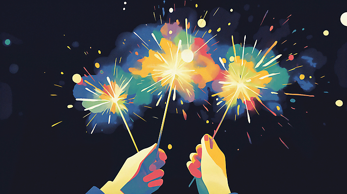 JPG 손 일러스트 밤하늘 불꽃 불꽃놀이 들기 신체부위 빛 반짝임 컬러풀 축제 화려 스파클라 국내일러스트 AI일러스트 AI콘텐츠 컬러 컨셉 모션 놀이 하늘 불 폭죽 사람 야간 파일형식