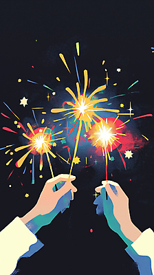 JPG 손 일러스트 밤하늘 불꽃 불꽃놀이 들기 신체부위 빛 반짝임 컬러풀 축제 화려 스파클라 국내일러스트 AI일러스트 AI콘텐츠 컬러 컨셉 모션 놀이 하늘 불 폭죽 사람 야간 파일형식