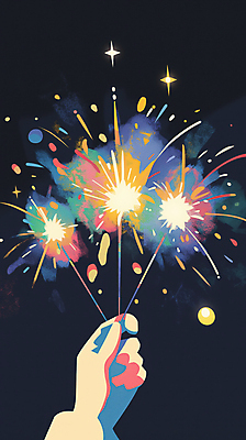 JPG 손 일러스트 밤하늘 불꽃 불꽃놀이 들기 신체부위 빛 반짝임 컬러풀 축제 화려 스파클라 국내일러스트 AI일러스트 AI콘텐츠 컬러 컨셉 모션 놀이 하늘 불 폭죽 사람 야간 파일형식