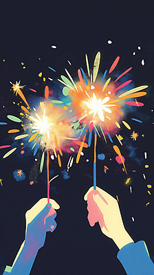JPG 손 일러스트 밤하늘 불꽃 불꽃놀이 들기 신체부위 빛 반짝임 컬러풀 축제 화려 스파클라 국내일러스트 AI일러스트 AI콘텐츠 컬러 컨셉 모션 놀이 하늘 불 폭죽 사람 야간 파일형식