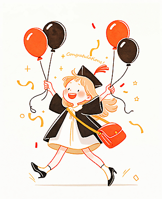 전신 PSD 여자 어린이 가방 일러스트 학사모 졸업식 한명 웃음 소녀 손들기 걷기 축하 잡기 졸업가운 꽃가루 풍선 소녀한명만 국내일러스트 모자_잡화 1 잡화 컨셉 졸업 모션 표정 사람 가운 가루 여자한명만 소녀만 파일형식