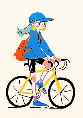 JPG 전신 모자 여자 가방 일러스트 청소년 한명 미소 취미 컬러풀 운동 자전거 귀걸이 잡기 승차 십대여자한명만 국내일러스트 AI일러스트 AI콘텐츠 1 잡화 컬러 장신구 모션 표정 건강 사람 바이크 여자한명만 십대여자만 파일형식