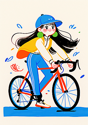 JPG 전신 모자 여자 일러스트 청소년 한명 미소 앉기 취미 컬러풀 운동 자전거 귀걸이 잡기 승차 십대여자한명만 국내일러스트 AI일러스트 AI콘텐츠 1 잡화 컬러 장신구 모션 표정 건강 사람 바이크 여자한명만 십대여자만 파일형식