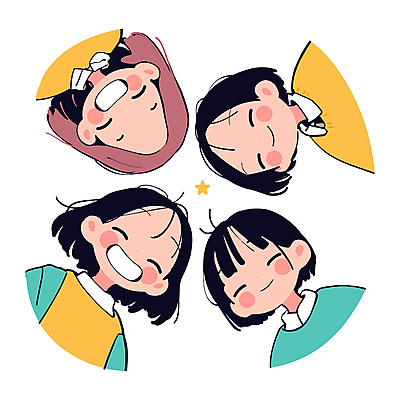 여자 별 어린이 일러스트 미소 웃음 소녀 여러명 우정 즐거움 소녀만 내려보기 국내일러스트 AI파일 자연요소 감정 다수 모션 표정 사람 친구 여자만 어린이만 파일형식 벡터