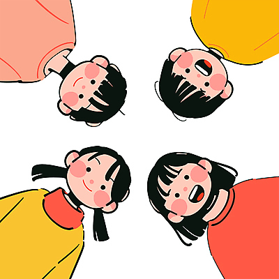 여자 남자 어린이 일러스트 미소 웃음 소녀 소년 여러명 우정 즐거움 어린이만 내려보기 국내일러스트 AI파일 감정 다수 모션 표정 사람 친구 파일형식 벡터