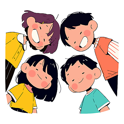 여자 남자 어린이 일러스트 미소 웃음 소녀 소년 여러명 우정 즐거움 어린이만 내려보기 국내일러스트 AI파일 감정 다수 모션 표정 사람 친구 파일형식 벡터