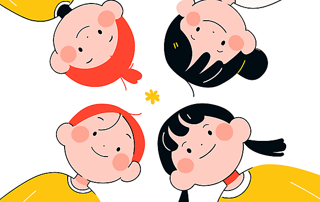 여자 남자 어린이 일러스트 미소 웃음 소녀 소년 여러명 우정 즐거움 어린이만 내려보기 국내일러스트 AI파일 감정 다수 모션 표정 사람 친구 파일형식 벡터