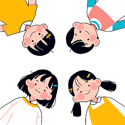 여자 남자 어린이 일러스트 미소 웃음 소녀 소년 여러명 우정 머리핀 즐거움 어린이만 내려보기 국내일러스트 AI파일 감정 다수 장신구 모션 표정 사람 친구 파일형식 벡터