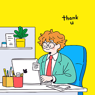 식물 남자 화분 의자 일러스트 직업캐릭터 한명 미소 성인 노트북 사무실 필기구 노란색 메모지 업무 직장인 책상 연필꽂이 땡큐 프로그래머 성인남자한명만 안경낌 일러캐릭터 AI파일 직업 캐릭터 1 안경 컬러 가구 비즈니스 문구용품 표정 사람 전자제품 사무용품 작업 남자한명만 성인남자만 파일형식 벡터