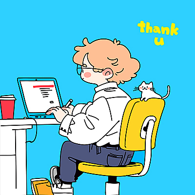 전신 남자 하늘색 의자 일러스트 직업캐릭터 한명 미소 앉기 성인 노트북 사무실 고양이 업무 직장인 책상 땡큐 테이크아웃컵 프로그래머 성인남자한명만 안경낌 일러캐릭터 AI파일 직업 캐릭터 1 안경 가구 비즈니스 포유류 모션 표정 사람 컵 파란색 전자제품 반려동물 작업 남자한명만 성인남자만 파일형식 벡터