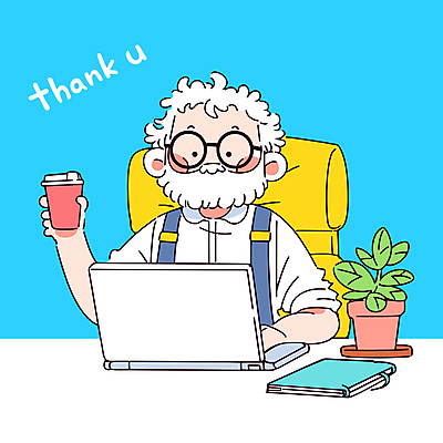 식물 노년 남자 화분 하늘색 의자 일러스트 직업캐릭터 한명 미소 들기 앉기 노트북 사무실 업무 직장인 책상 땡큐 테이크아웃컵 프로그래머 노인남자한명만 안경낌 일러캐릭터 AI파일 직업 캐릭터 1 안경 가구 비즈니스 모션 표정 사람 성인 컵 파란색 전자제품 작업 남자한명만 노인남자만 파일형식 벡터