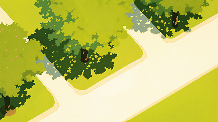 JPG 나무 공원 일러스트 자연 그림자 사람없음 초록색 봄 산책로 국내일러스트 AI일러스트 AI콘텐츠 식물 계절 공공시설 길 컬러 생태계 파일형식