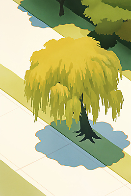 JPG 나무 일러스트 자연 그림자 풍경 사람없음 초록색 봄 산책로 버드나무 국내일러스트 AI일러스트 AI콘텐츠 식물 계절 길 컬러 생태계 파일형식