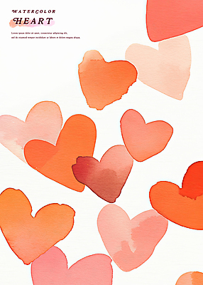 PSD 백그라운드 일러스트 수채화 사람없음 빨간색 하트 번짐 국내일러스트 모양 컬러 파일형식 효과
