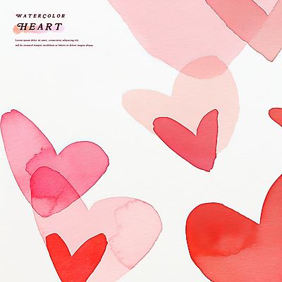 PSD 백그라운드 일러스트 수채화 사람없음 빨간색 하트 번짐 국내일러스트 모양 컬러 파일형식 효과