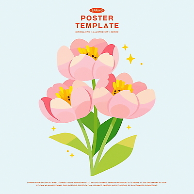 PSD 꽃 포스터 하늘색 일러스트 사람없음 반짝임 봄 파스텔톤 국내일러스트 식물 계절 컬러 모션 파란색 파일형식