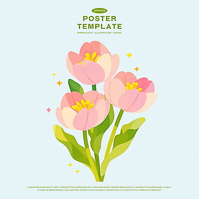 PSD 꽃 포스터 분홍색 하늘색 일러스트 자연 사람없음 봄 부드러움 파스텔톤 국내일러스트 식물 계절 컬러 파란색 감각 생태계 파일형식