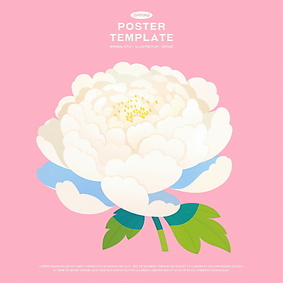 PSD 포스터 분홍색 일러스트 사람없음 봄 모란 파스텔톤 국내일러스트 계절 꽃 컬러 파일형식