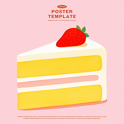 PSD 포스터 분홍색 일러스트 딸기 사람없음 케이크 봄 파스텔톤 국내일러스트 계절 컬러 과일 디저트 파일형식