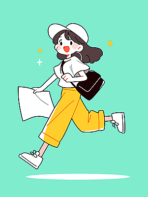 전신 여자 가방 일러스트 한명 웃음 들기 성인 초록색 반짝임 달리기 잡기 문서 성인여자한명만 일러캐릭터 AI파일 캐릭터 1 잡화 컬러 모션 표정 사람 여자한명만 성인여자만 파일형식 벡터