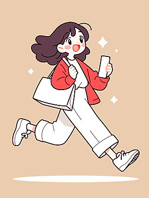 전신 여자 가방 일러스트 한명 웃음 들기 성인 반짝임 달리기 잡기 문서 베이지색 성인여자한명만 일러캐릭터 AI파일 캐릭터 1 잡화 컬러 모션 표정 사람 여자한명만 성인여자만 파일형식 벡터