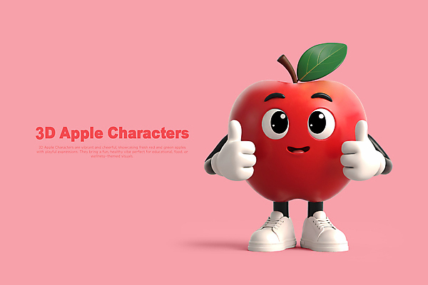 PSD 편집이미지 분홍색 장갑 신발 3D캐릭터 웃음 사람없음 3D 사과 과일캐릭터 따봉 편집3D 캐릭터 잡화 컬러 과일 표정 엄지손가락 최고 디지털합성 파일형식 손가락 손 신체부위 사람