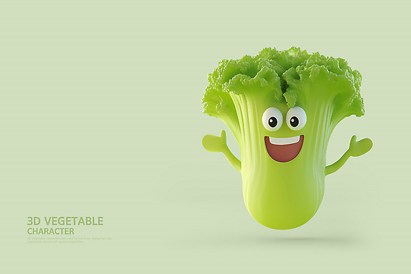 PSD 편집이미지 팔벌리기 3D캐릭터 의인화 웃음 사람없음 초록색 3D 배추 채소캐릭터 편집3D 캐릭터 컬러 채소 모션 표정 디지털합성 파일형식