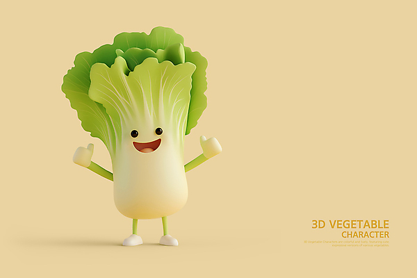 PSD 편집이미지 팔벌리기 3D캐릭터 의인화 웃음 사람없음 3D 최고 채소캐릭터 베이지색 편집3D 캐릭터 컬러 채소 모션 표정 디지털합성 파일형식