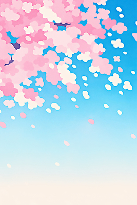JPG 무료이미지 꽃잎 분홍색 일러스트 자연 하늘 사람없음 파란색 봄풍경 벚나무 흩날리기 국내일러스트 AI일러스트 AI콘텐츠 나무 꽃 컬러 모션 풍경 봄 벚꽃 생태계 파일형식