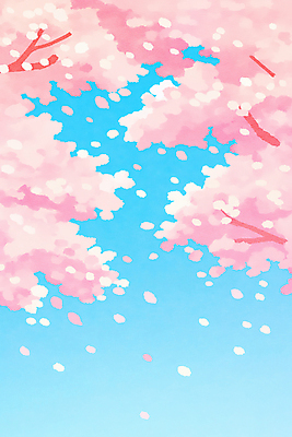 JPG 꽃잎 분홍색 일러스트 자연 하늘 사람없음 파란색 봄풍경 벚나무 만개 흩날리기 국내일러스트 AI일러스트 AI콘텐츠 나무 꽃 컬러 모션 풍경 봄 벚꽃 생태계 파일형식