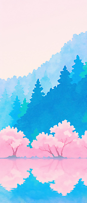 JPG 호수 분홍색 일러스트 자연 하늘 산 사람없음 파란색 반사 봄풍경 벚나무 국내일러스트 AI일러스트 AI콘텐츠 나무 컬러 풍경 봄 벚꽃 생태계 파일형식