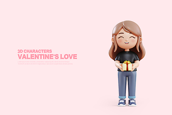 전신 PSD 편집이미지 여자 분홍색 3D캐릭터 발렌타인데이 선물 사랑 한명 미소 들기 성인 선물상자 3D 주기 성인여자한명만 편집3D 캐릭터 1 감정 컬러 모션 데이이벤트 표정 사람 상자 디지털합성 여자한명만 성인여자만 파일형식