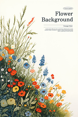 PSD 포스터 꽃밭 일러스트 자연 사람없음 컬러풀 봄 빈티지 풀 복고 국내일러스트 식물 계절 꽃 컬러 컨셉 생태계 파일형식