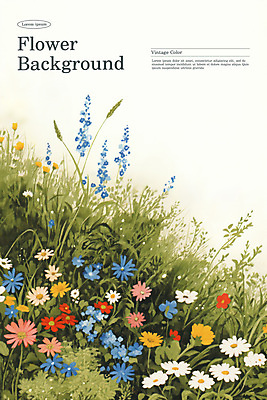 PSD 포스터 꽃밭 일러스트 자연 사람없음 컬러풀 봄 빈티지 풀 복고 국내일러스트 식물 계절 꽃 컬러 컨셉 생태계 파일형식