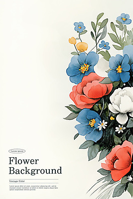 PSD 꽃 포스터 일러스트 자연 사람없음 컬러풀 봄 빈티지 풀 복고 국내일러스트 식물 계절 컬러 컨셉 생태계 파일형식