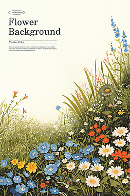 PSD 포스터 꽃밭 일러스트 자연 사람없음 컬러풀 봄 빈티지 풀 복고 국내일러스트 식물 계절 꽃 컬러 컨셉 생태계 파일형식
