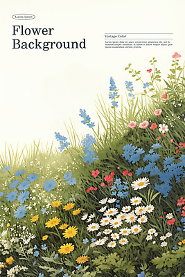 PSD 포스터 꽃밭 일러스트 자연 사람없음 컬러풀 봄 빈티지 풀 복고 국내일러스트 식물 계절 꽃 컬러 컨셉 생태계 파일형식