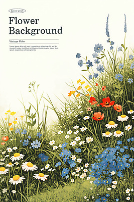 PSD 꽃 포스터 일러스트 자연 사람없음 컬러풀 정원 봄 빈티지 풀 복고 국내일러스트 식물 계절 컬러 컨셉 생태계 파일형식