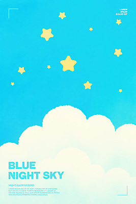 PSD 구름 별 하늘색 일러스트 밤하늘 풍경 사람없음 국내일러스트 자연요소 하늘 파란색 야간 파일형식