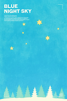 PSD 나무 하늘색 일러스트 밤하늘 풍경 사람없음 국내일러스트 식물 하늘 파란색 야간 파일형식