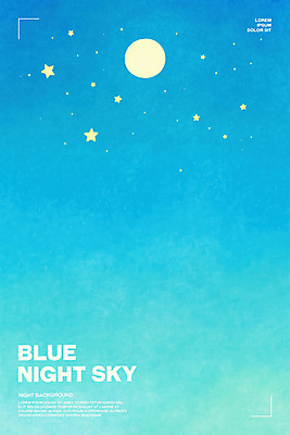 PSD 하늘색 일러스트 밤하늘 풍경 사람없음 달 그라데이션 국내일러스트 자연요소 하늘 파란색 야간 파일형식