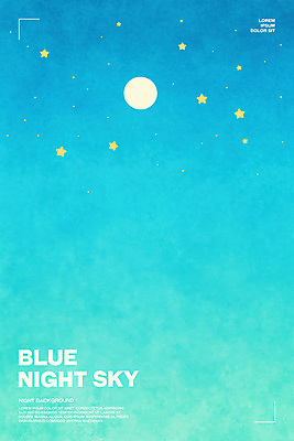 PSD 하늘색 일러스트 밤하늘 풍경 사람없음 달 그라데이션 국내일러스트 자연요소 하늘 파란색 야간 파일형식